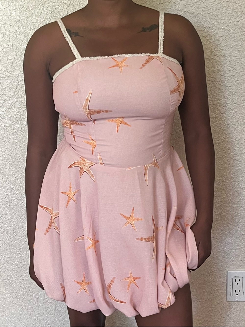 Pink Starfish Bubble Hem Sundress